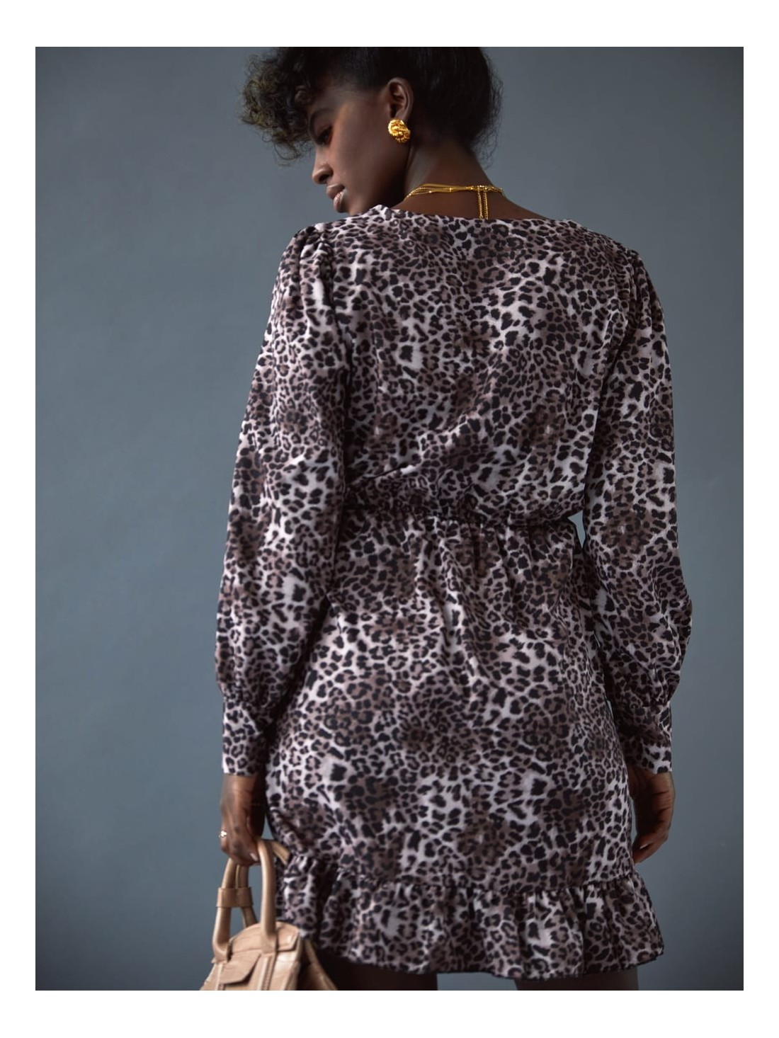 Casual dress with ruffles in a leopard print SF985 - Online store - Boutique